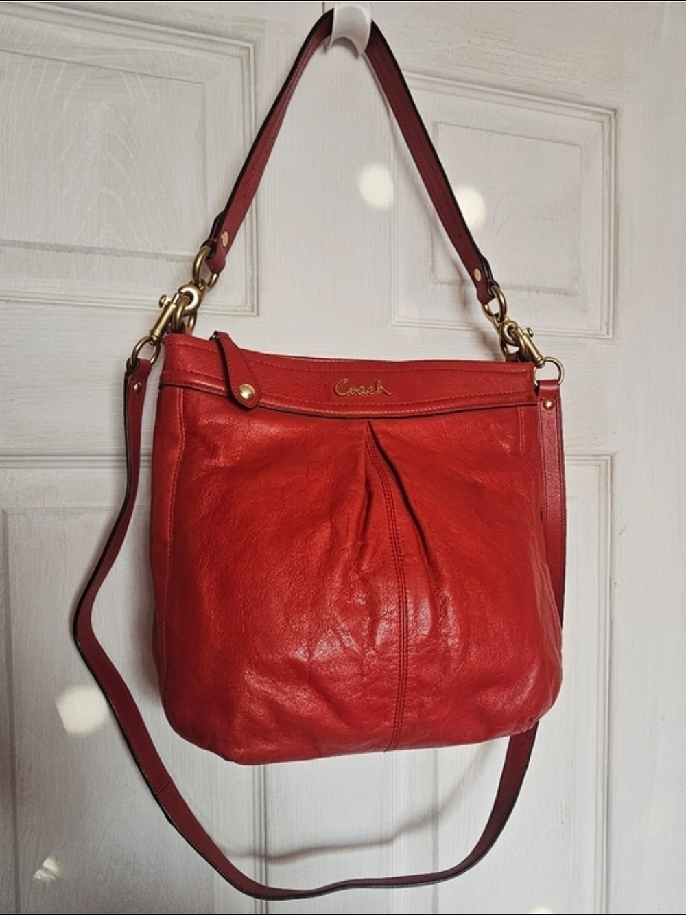 COACH Red Leather Ashley Convertible Hobo Crossbody Bag F20114